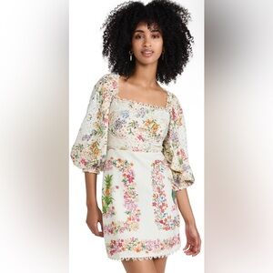 FARM RIO Delicate Forest Scarves Billowy-Sleeve Embroidered Minidress NWT SZ L